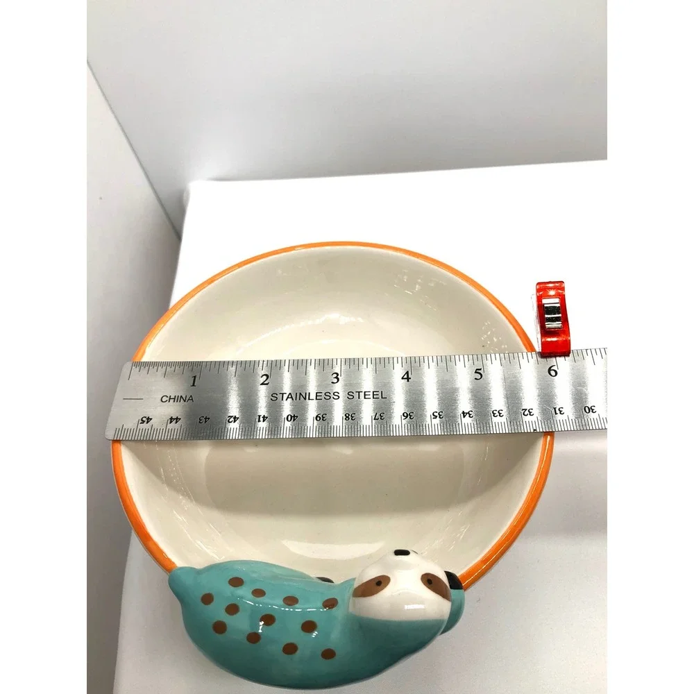 Whimsical Ceramic Sloth Trinket Dish Teal 3D Animal Figurine Catchall Bowl 5.5